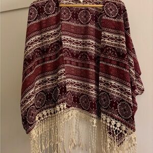 Boho- Maroon Patterned Fringe Swim Cover up